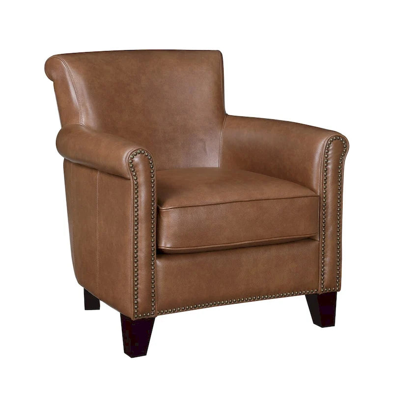 Fauteuil d'appoint traditionnel en cuir 1 pc Cadre en bois massif Cuir pleine fleur Clous de tapissier Meubles de salon modernes classiques