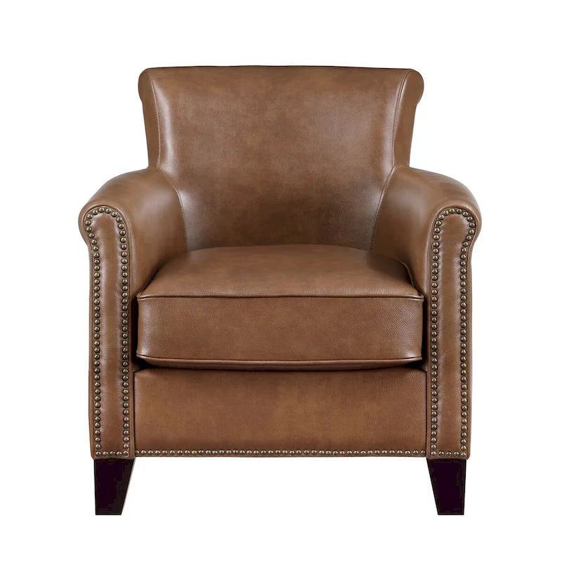 Fauteuil d'appoint traditionnel en cuir 1 pc Cadre en bois massif Cuir pleine fleur Clous de tapissier Meubles de salon modernes classiques