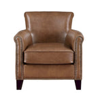 Fauteuil d'appoint traditionnel en cuir 1 pc Cadre en bois massif Cuir pleine fleur Clous de tapissier Meubles de salon modernes classiques