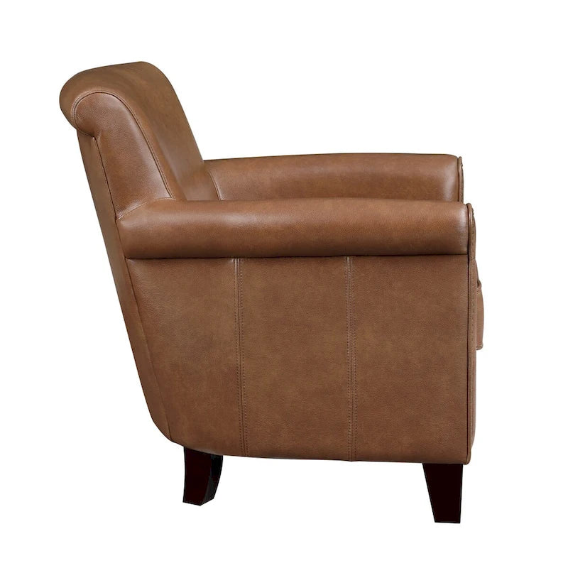 Fauteuil d'appoint traditionnel en cuir 1 pc Cadre en bois massif Cuir pleine fleur Clous de tapissier Meubles de salon modernes classiques