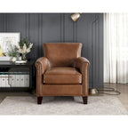 Fauteuil d'appoint traditionnel en cuir 1 pc Cadre en bois massif Cuir pleine fleur Clous de tapissier Meubles de salon modernes classiques