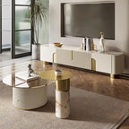 Meuble TV de 200 cm avec 3 tiroirs, couleur blanche, plateau en pierre frittée - 200 cm