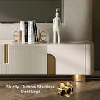 Meuble TV de 200 cm avec 3 tiroirs, couleur blanche, plateau en pierre frittée - 200 cm