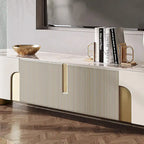 Meuble TV de 200 cm avec 3 tiroirs, couleur blanche, plateau en pierre frittée - 200 cm