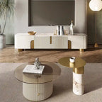 Meuble TV de 200 cm avec 3 tiroirs, couleur blanche, plateau en pierre frittée - 200 cm