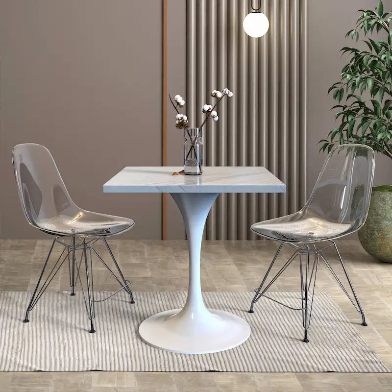 Table de salle à manger ronde à pied central, plateau en résine, pour 2 à 4 personnes