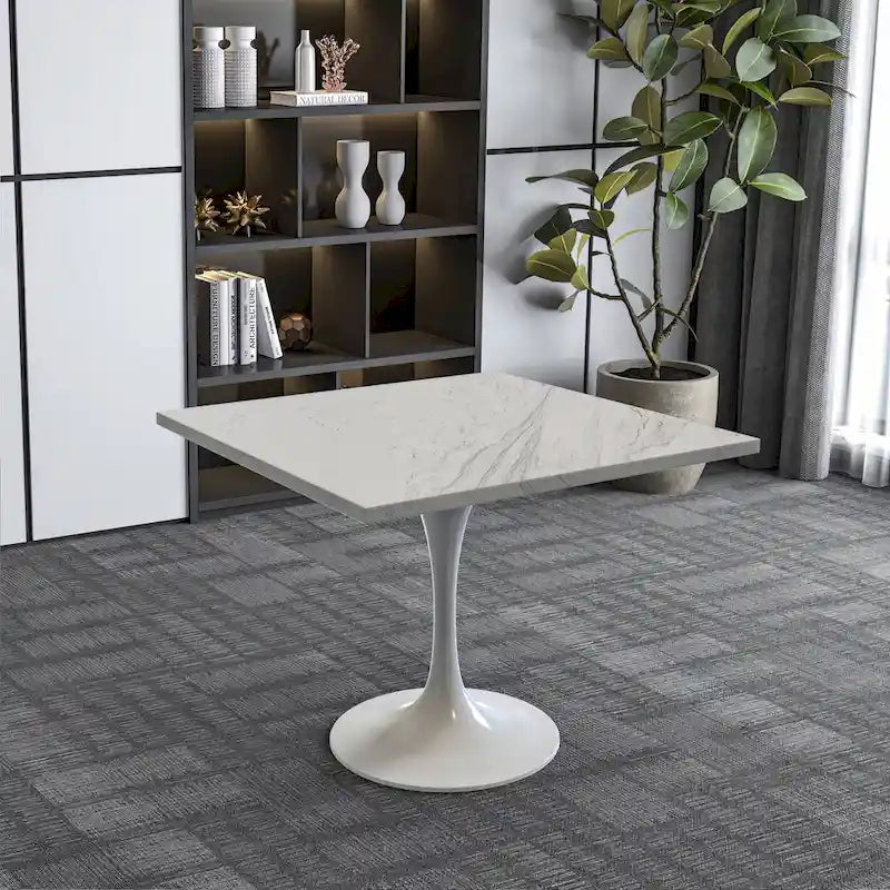 Table de salle à manger ronde à pied central, plateau en résine, pour 2 à 4 personnes