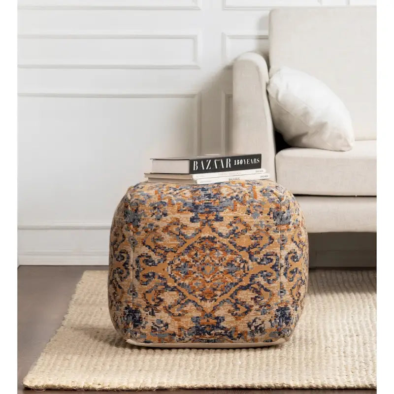 Pouf ottoman carré multicolore orange Jani Tofino de 20 pouces - Repose-pieds fait main pour salon, chambre, patio