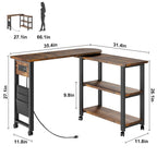 Table d'appoint rotative à 3 niveaux marron avec station de charge, pour 1 personne