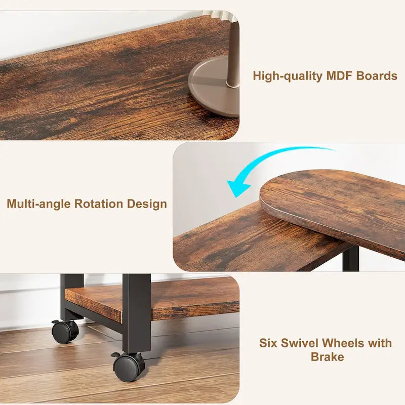 Table d'appoint rotative à 3 niveaux marron avec station de charge, pour 1 personne