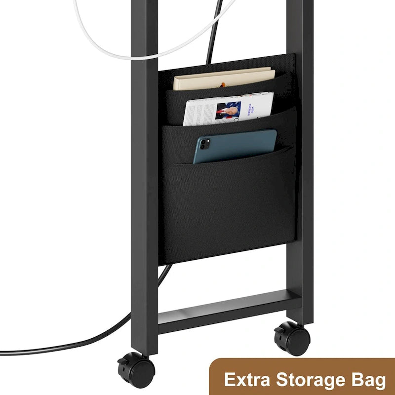 Table d'appoint rotative à 3 niveaux marron avec station de charge, pour 1 personne