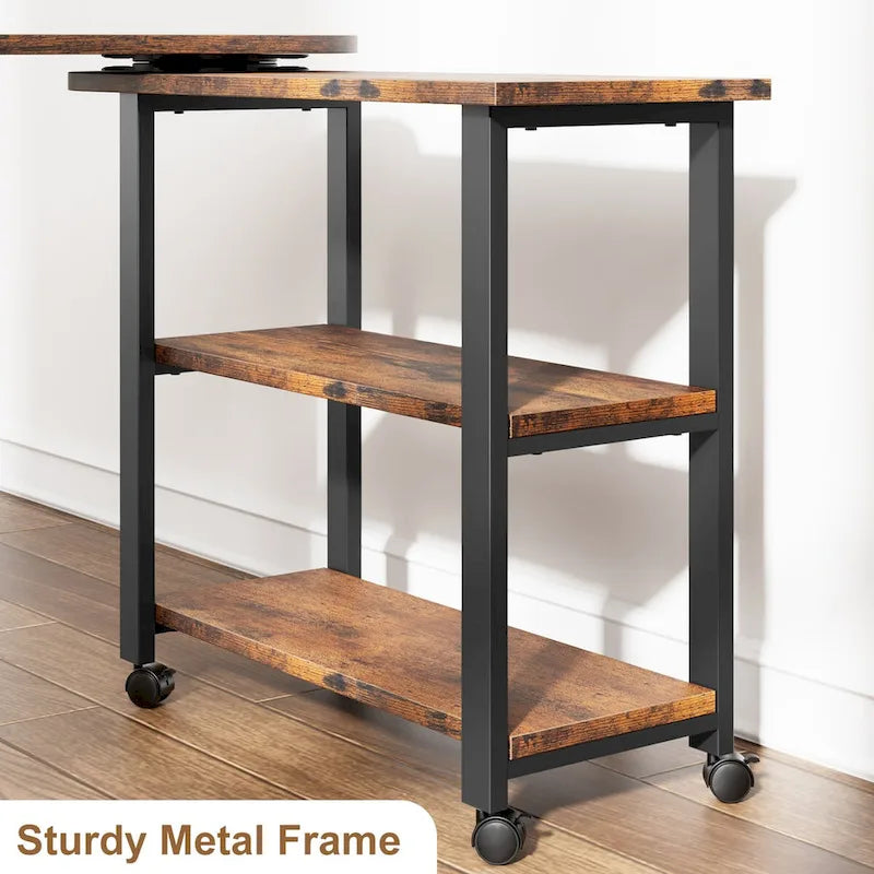 Table d'appoint rotative à 3 niveaux marron avec station de charge, pour 1 personne