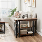 Table d'appoint rotative à 3 niveaux marron avec station de charge, pour 1 personne