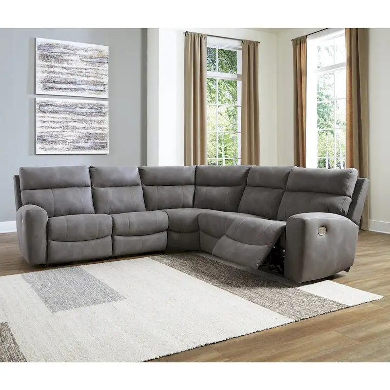 Sectionnel inclinable électrique 5 places en simili cuir gris/marron
