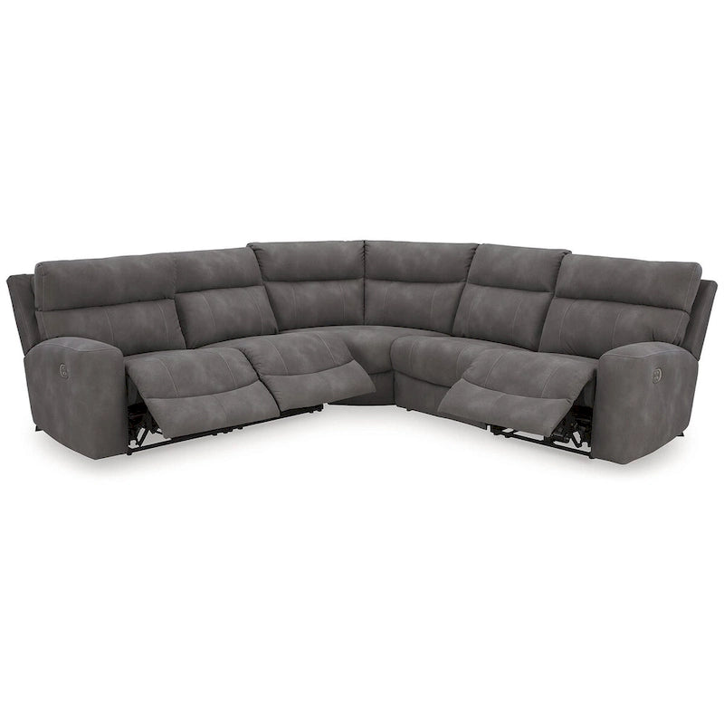 Sectionnel inclinable électrique 5 places en simili cuir gris/marron