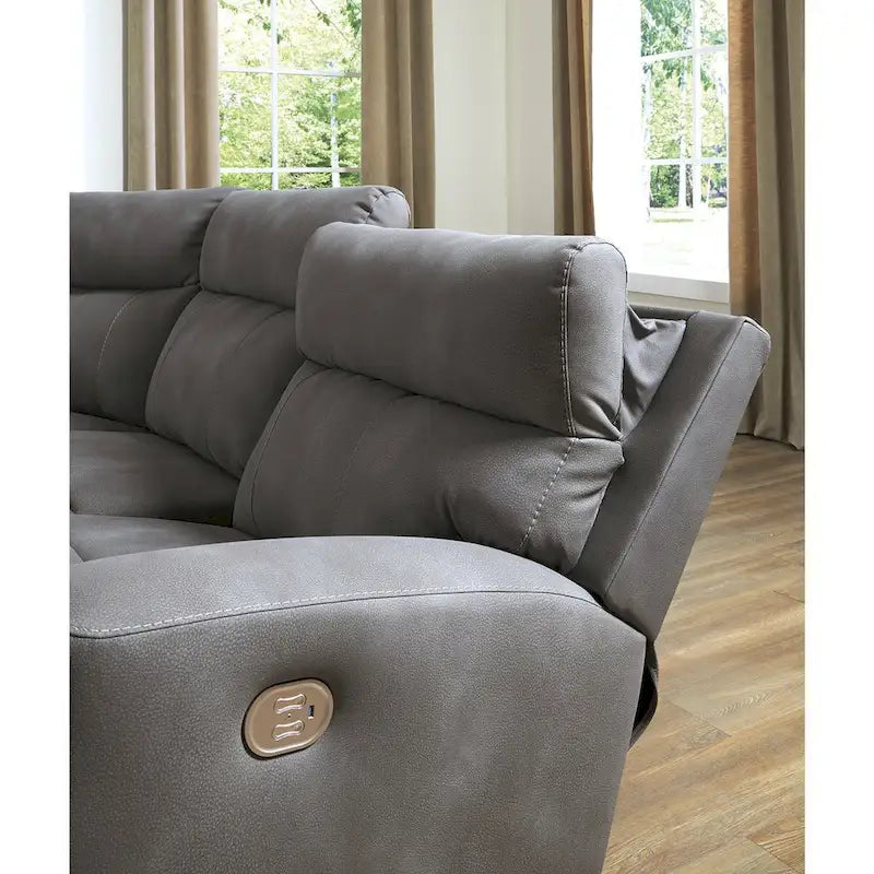 Sectionnel inclinable électrique 5 places en simili cuir gris/marron