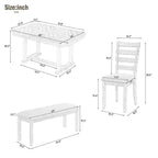 Ensemble de salle à manger 6 pièces en bois d'hévéa avec plateau de table au beau motif de grain de bois