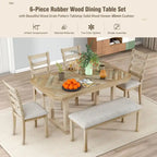 Ensemble de salle à manger 6 pièces en bois d'hévéa avec plateau de table au beau motif de grain de bois