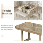 Ensemble de salle à manger 6 pièces en bois d'hévéa avec plateau de table au beau motif de grain de bois