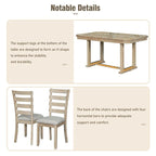 Ensemble de salle à manger 6 pièces en bois d'hévéa avec plateau de table au beau motif de grain de bois