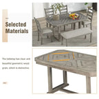 Ensemble de salle à manger 6 pièces en bois d'hévéa avec plateau de table au beau motif de grain de bois