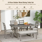 Ensemble de salle à manger 6 pièces en bois d'hévéa avec plateau de table au beau motif de grain de bois