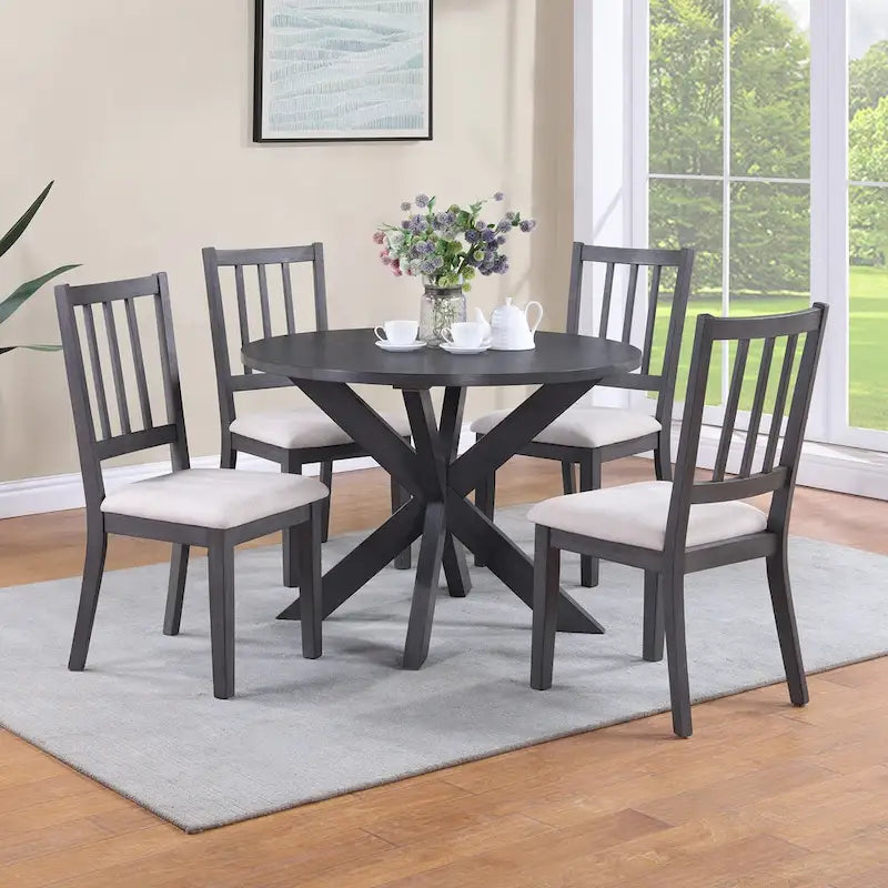 Table à manger ronde à piètement en X style ferme de 42 po de diamètre
