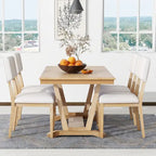 Ensemble de salle à manger rustique 5 pièces - Table en bois massif avec piètement en tréteaux, table à manger rectangulaire de 150 cm et 4 chaises rembourrées