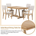 Ensemble de salle à manger rustique 5 pièces - Table en bois massif avec piètement en tréteaux, table à manger rectangulaire de 150 cm et 4 chaises rembourrées