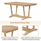 Ensemble de salle à manger rustique 5 pièces - Table en bois massif avec piètement en tréteaux, table à manger rectangulaire de 150 cm et 4 chaises rembourrées
