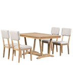 Ensemble de salle à manger rustique 5 pièces - Table en bois massif avec piètement en tréteaux, table à manger rectangulaire de 150 cm et 4 chaises rembourrées