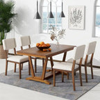 Ensemble de salle à manger rustique 5 pièces - Table en bois massif avec piètement en tréteaux, table à manger rectangulaire de 150 cm et 4 chaises rembourrées