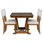 Ensemble de salle à manger rustique 5 pièces - Table en bois massif avec piètement en tréteaux, table à manger rectangulaire de 150 cm et 4 chaises rembourrées