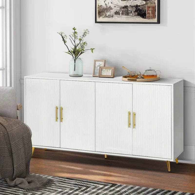 Buffet 4 portes blanc et bleu marine, assemblage 1 personne