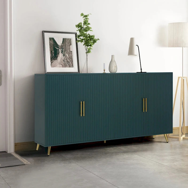 Buffet 4 portes blanc et bleu marine, assemblage 1 personne