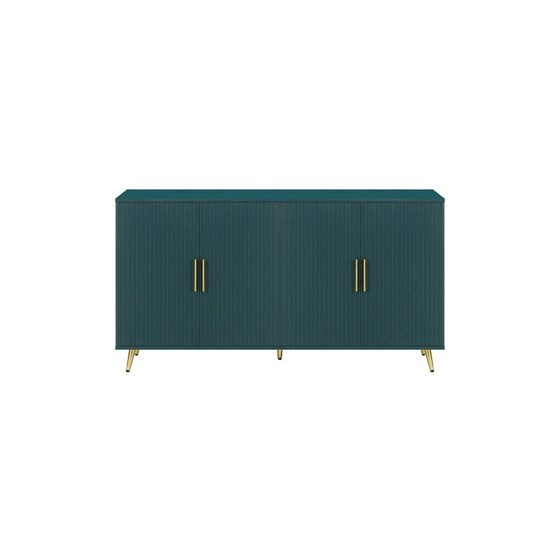 Buffet 4 portes blanc et bleu marine, assemblage 1 personne