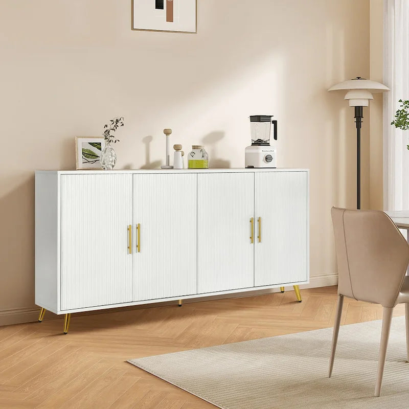 Buffet 4 portes blanc et bleu marine, assemblage 1 personne