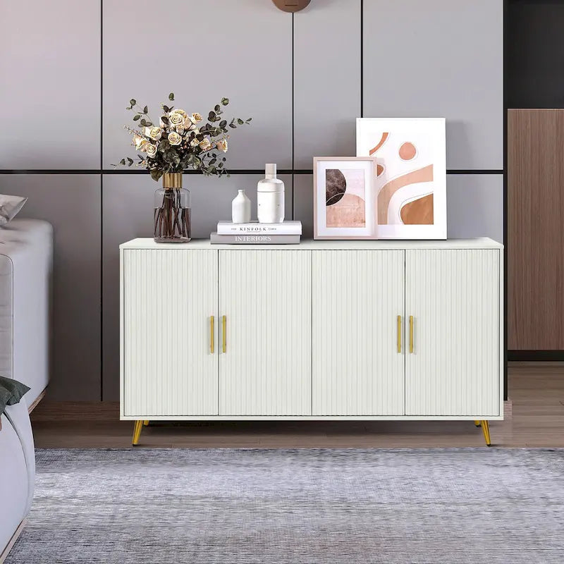 Buffet 4 portes blanc et bleu marine, assemblage 1 personne