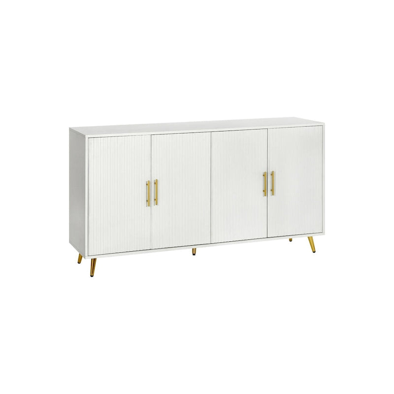 Buffet 4 portes blanc et bleu marine, assemblage 1 personne
