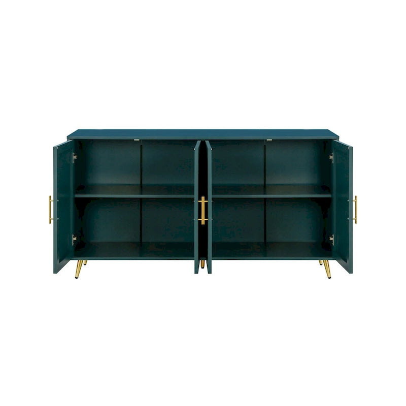 Buffet 4 portes blanc et bleu marine, assemblage 1 personne