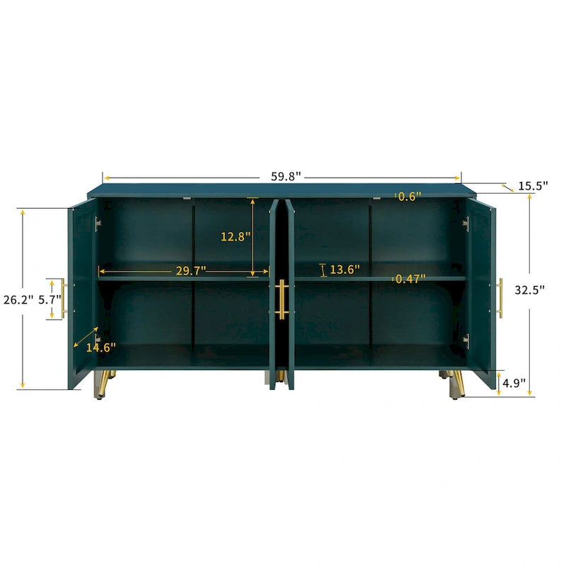 Buffet 4 portes blanc et bleu marine, assemblage 1 personne