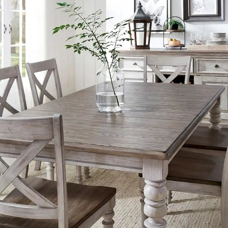 Table à pieds rectangulaires Cottage Lane blanc antique et gris patiné