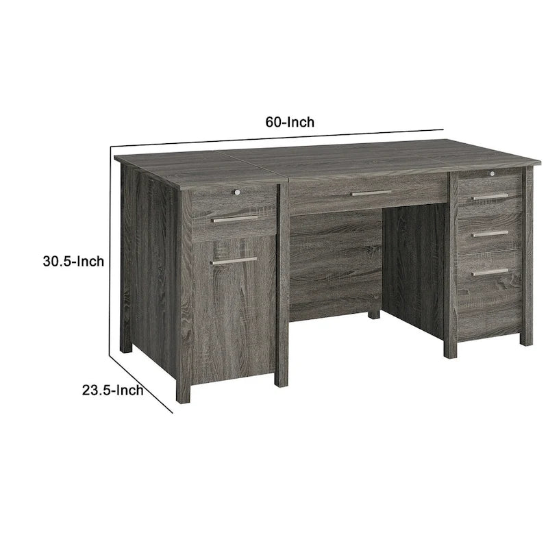 Bureau d'ordinateur Wim avec 4 tiroirs, plateau relevable, 2 tiroirs coulissants, 152,4 cm, gris patiné