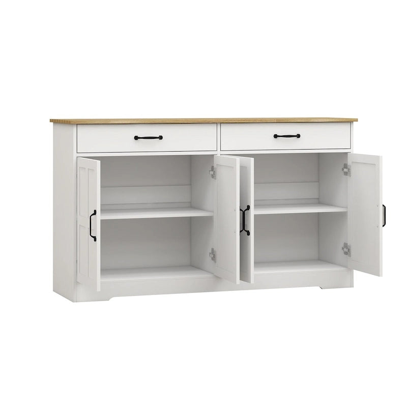 Buffet de ferme blanc avec 2 tiroirs et 4 portes