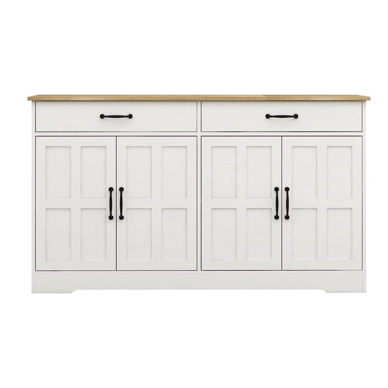 Buffet de ferme blanc avec 2 tiroirs et 4 portes