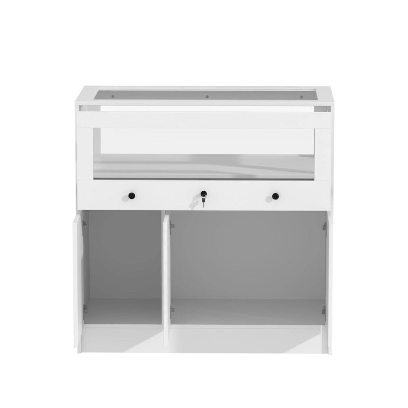 Vitrine avec dessus en verre trempé et placard de rangement verrouillable - 39,4