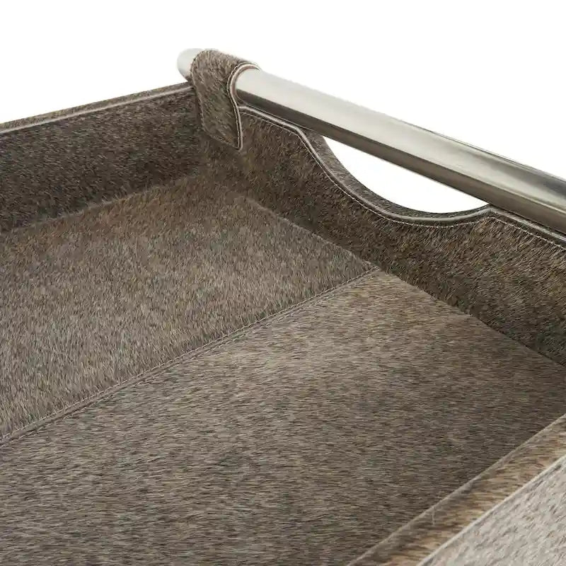 Table d'appoint en cuir pleine fleur gris avec pieds argentés en diagonale, 1-2 personnes