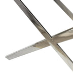 Table d'appoint en cuir pleine fleur gris avec pieds argentés en diagonale, 1-2 personnes