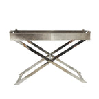 Table d'appoint en cuir pleine fleur gris avec pieds argentés en diagonale, 1-2 personnes