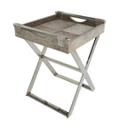 Table d'appoint en cuir pleine fleur gris avec pieds argentés en diagonale, 1-2 personnes